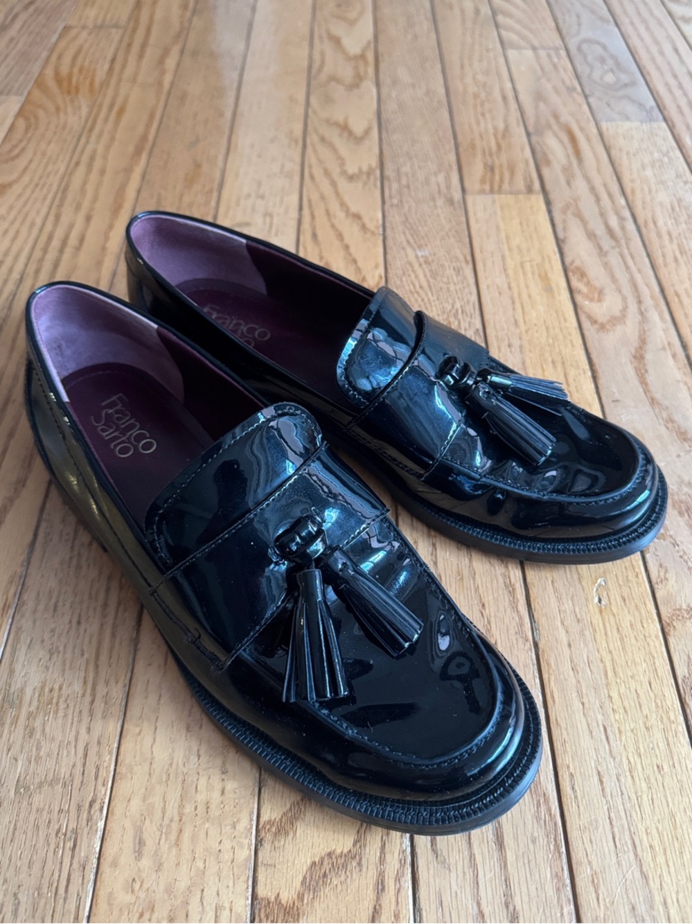 Franco Sarto Black Patent Tassel Loafers
